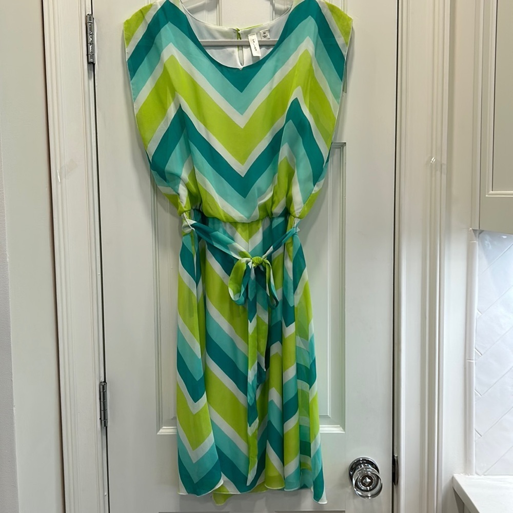 Tacera Polyester Zig Zag Colorful Sleeveless Dress for Work or Occasion sz.M